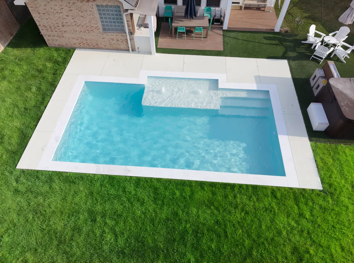Aerial view of a custom backyard pool in Spring, TX by Mango Pool & Spa
